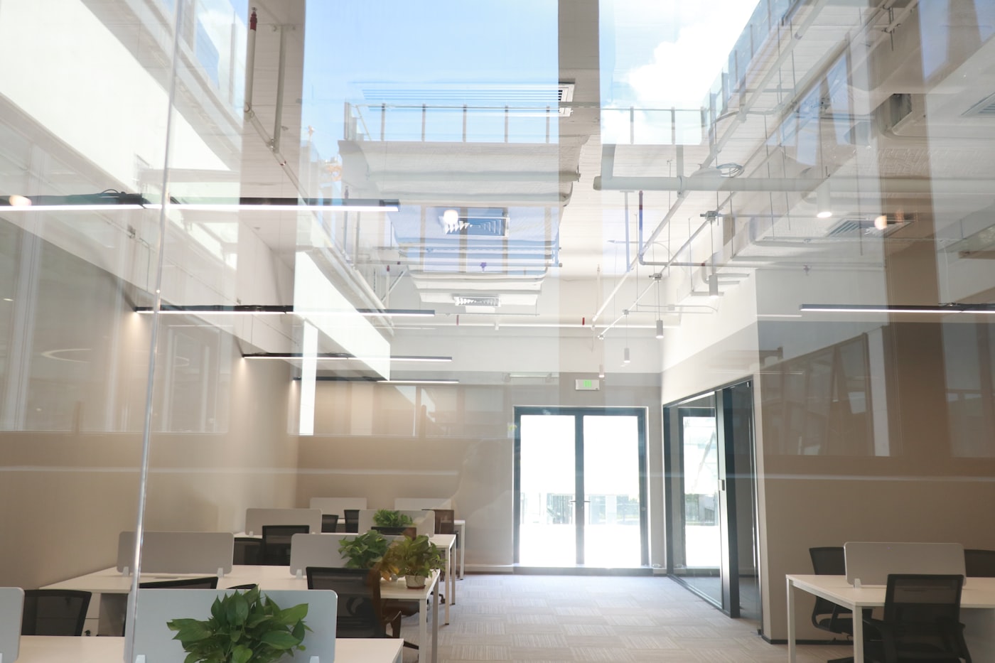 Frosted glass office interior with privacy film