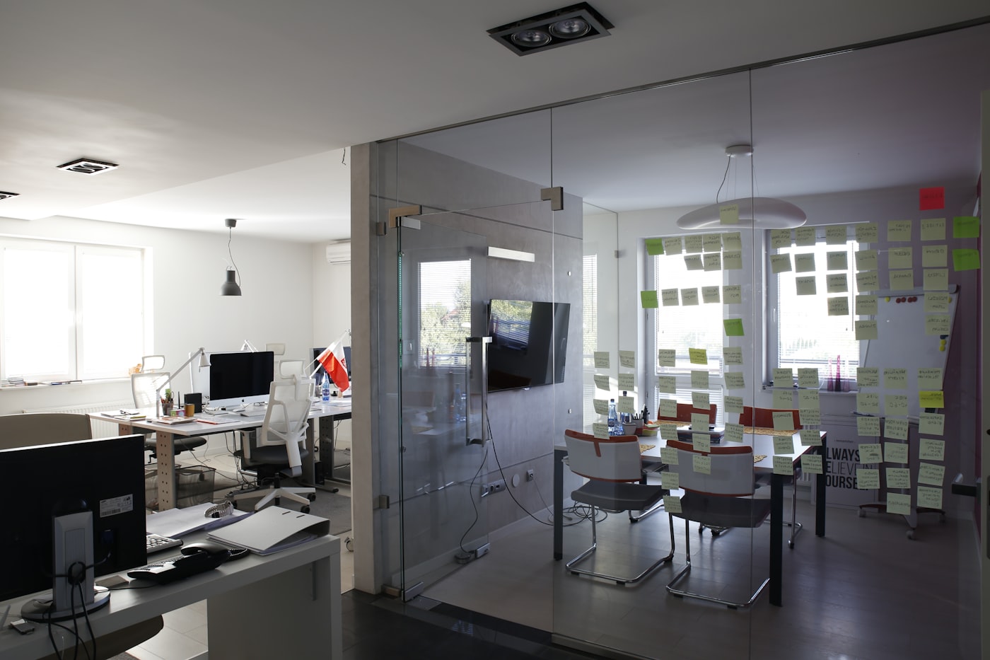 Frosted glass partition with privacy film